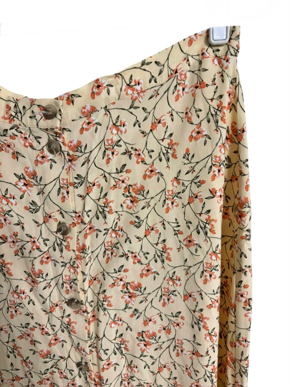 Vintage light yellow floral cottagecore prairie button up midi pull on skirt 12 - Picture 5 of 11
